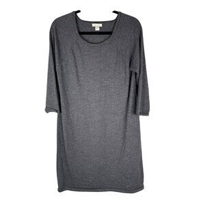 GARNET HILL Women's Dark Gray Merino Wool Scoop Neck Sweater Dress Large
